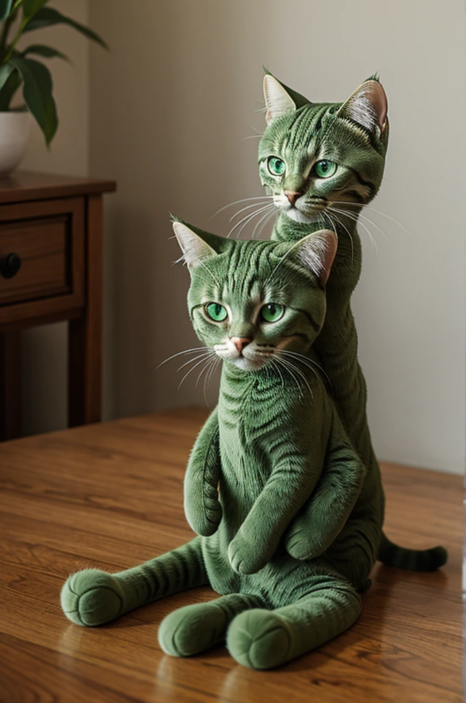 green cat doll