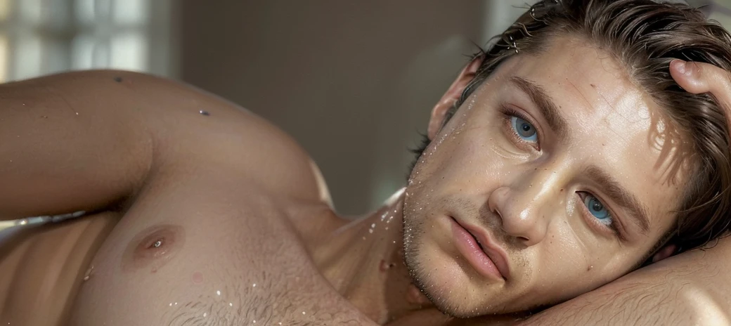 ((Best quality, 8k, Masterpiece : 1.3)), upper bod y, Sharp focus: 1.2, Handsome man with perfe ct figure, Highly detailed facial and skin textur e, Detailed eyes, Double eyelids, Interior view, f erpect lighting, Glowing skin,