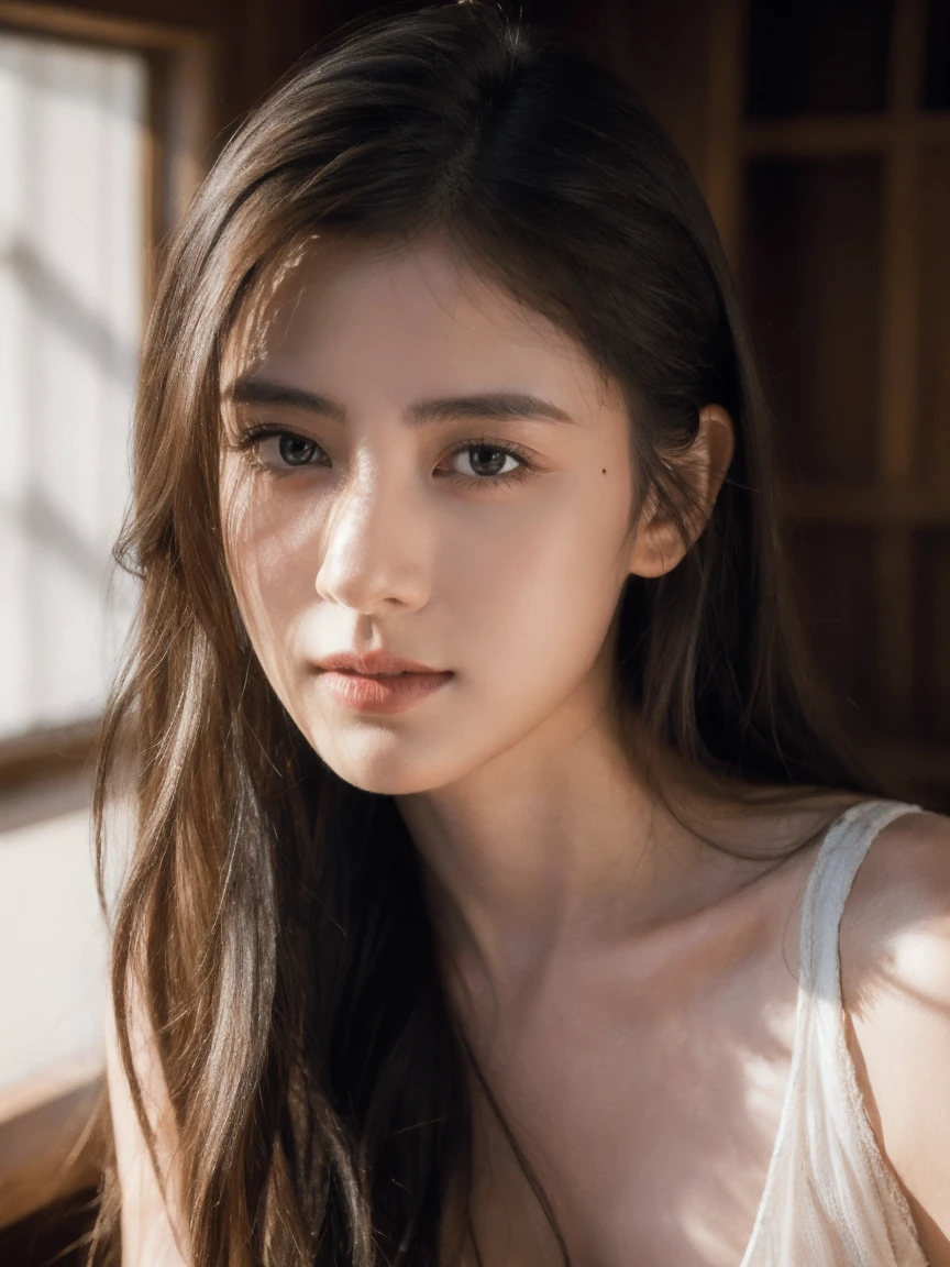 (Practical:1.1), (photoPractical:1.1), (masterpiece:1.1), (best quality:1.1), RAW photos, high resolution, Extremely detailed, High-detail RAW color photos,Professional photographer,masterpiece, best quality,Practical,Genuine Leather,1 Girl,low_key,Solitary,light,Long hair ,whole body, permanent,classroom, Beautiful and delicate eyes,natural light, (Delicate face:1.2),Extremely beautiful face,