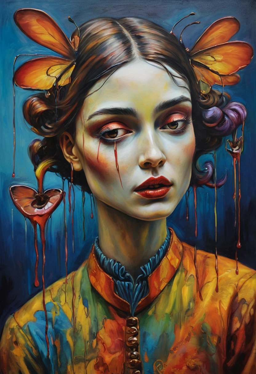 (Artistic Masterpiece of Romantic Life) ( (Themed Art of Life) ( (Conceptual Art) (NFT Exclusive) (Fauvism Work) ()”) Where visual poetry transcends traditional boundaries and embraces the dynamic interplay between creativity and technology Takes),dripping paint,darkart,style, in the style of esao andrews