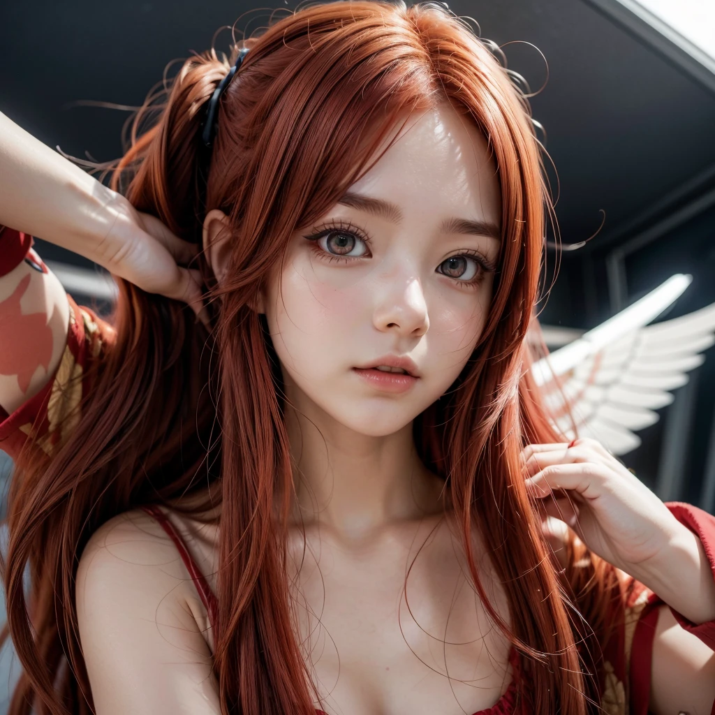 1 Anime Girl ( fly away, passionate look, detailed red hair)