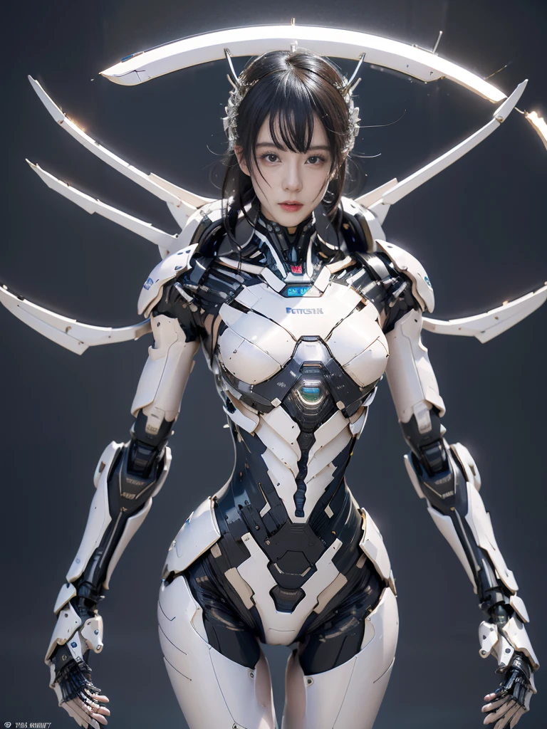 {{best quality, 1080P, Masterpiece, Ultra high resolution, photorealistic, ultra realism, Realistic skin texture, Extreme skin detail, dslr, Detailed eyes, Facing the camera, very beautiful face, Concise facial structure, Pale skin, Realistic skin texture, Extreme skin detail, oc render reflection textures, Realistic light and shadow, Single picture, alone, The body is slim and balanced., Age 20, Height 170, naked girl, NUDE, no underwear, A girl with the body of a mechanical robot., Transparent futuristic black glass mech armor suit, The mechanical cervix is attached to the neck., flat stomach, Woman with perfect robot arms and legs, full body view, Whole body photo.}}