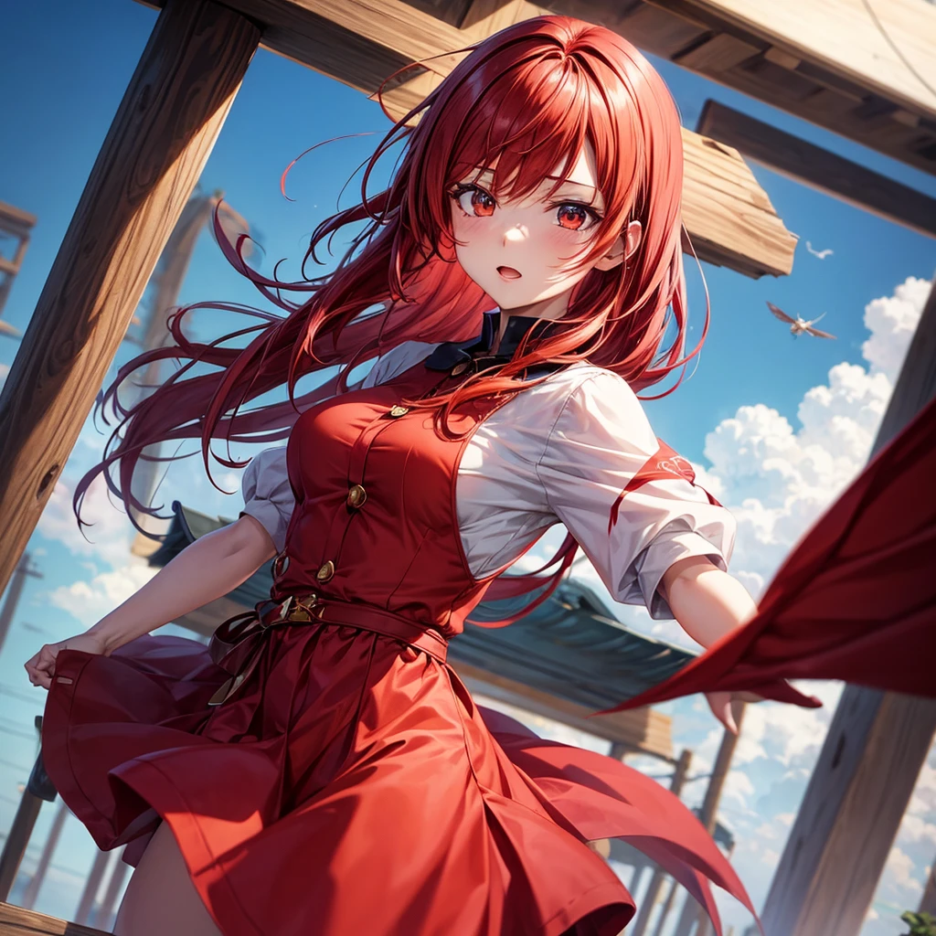 1 Anime Girl ( fly away, passionate look, detailed red hair)