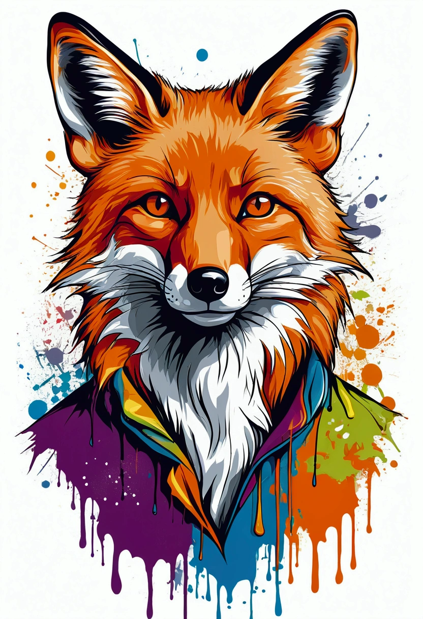 Vector t-shirt art ready to print Colorful graffiti illustration of a fox, without background