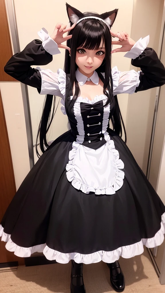 Alafi in black and white costume posing for photo, Anime girl cosplay, Anime Cosplay, Cosplay, cosplayer, Bunny Girl, cosplay of a catboy! maid! Dress, Nekomimi, full-cosplay, Poses variadas, attractive cat girl, Anime Character; Full Body Art, hot topic anime convention, professional cosplay
