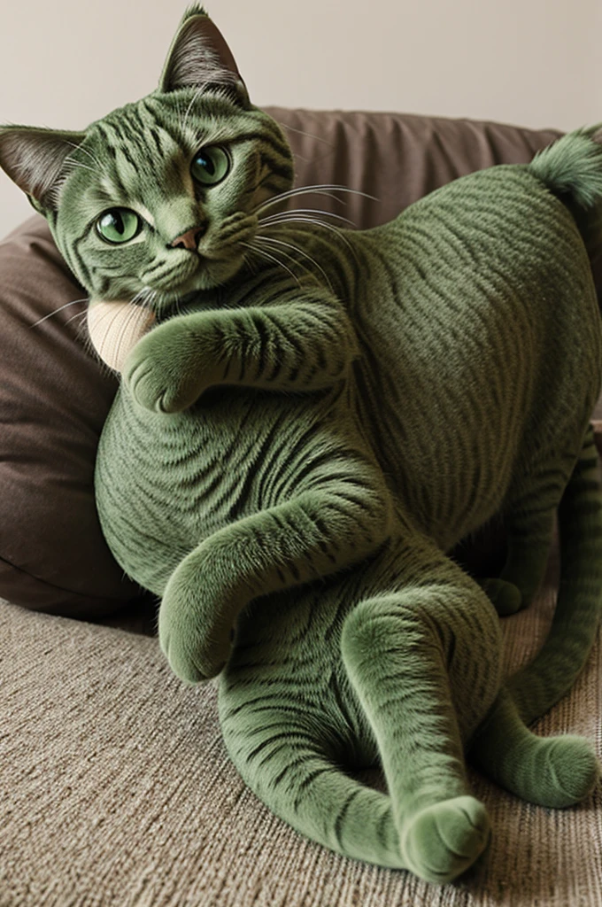 green cat doll