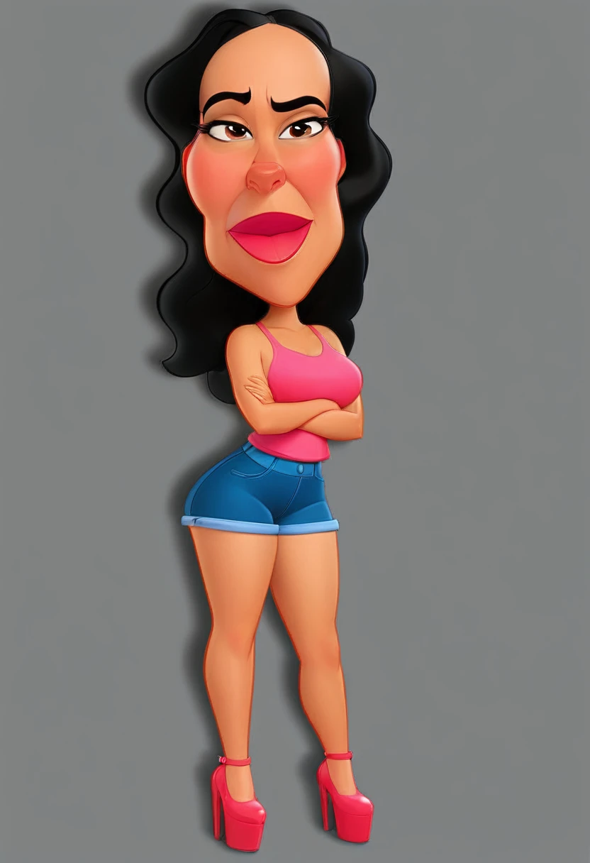 8k, Disney Pixar, cartoon of a woman with a pink top and blue shorts, cartoon digital art, cartoon artstyle, caricature style, in cartoon style, digital art cartoon, cel shaded!!!, caricature!!!, cartoon digital painting, cel shaded:15, charicature, caricature illustration, cartoon portrait, high detailed cartoon, cartoon art, cartoon art style, realistic cartoon, toon rendering