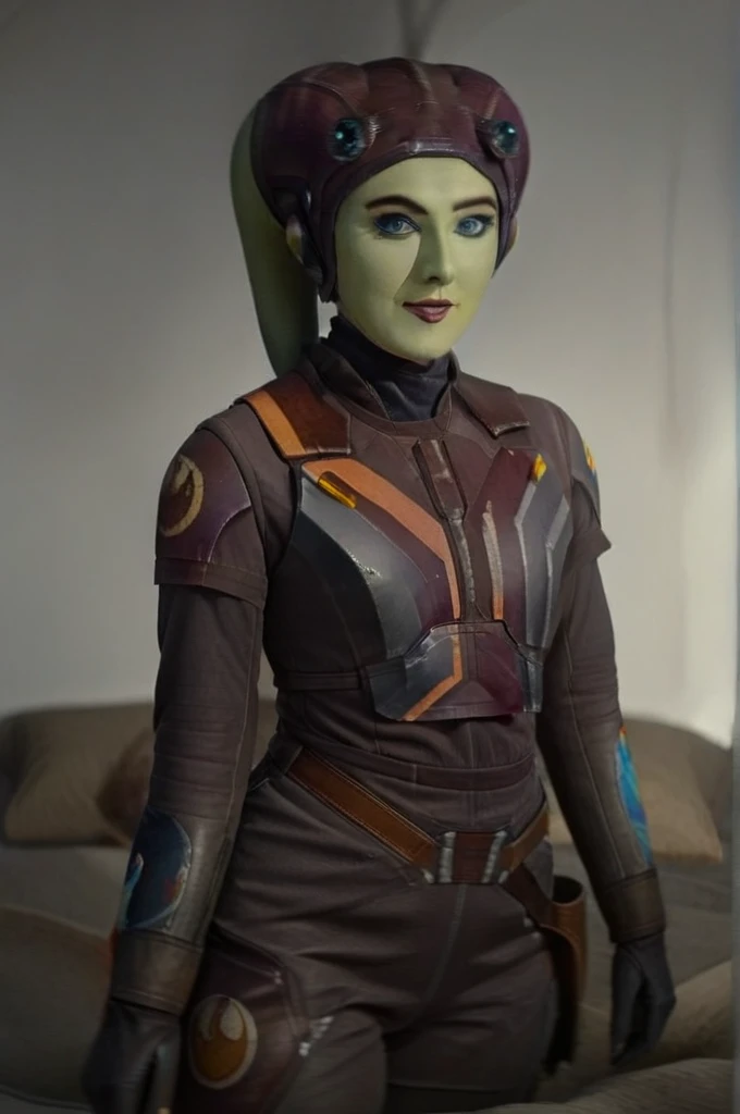 cinematic film still star wars hera syndulla sigh at tequila wolf score_9, score_8_up, score_7_up, score_6_up, score_5_up, score_4_up, ((( hera syndulla ))) wearing wearing armor
, blue eyes, tentacle hair, ((( hera syndulla ))) , green skin, colored skin, facial mark, medium breasts, ((black with red trim flame dress skirt)), no pants, bare shoulders, guantlets, hip armor, skirt, pants, brown boots, solo, seductively lying on bed in her lingerie, nude ,seductive smile, looking at viewer, indoors