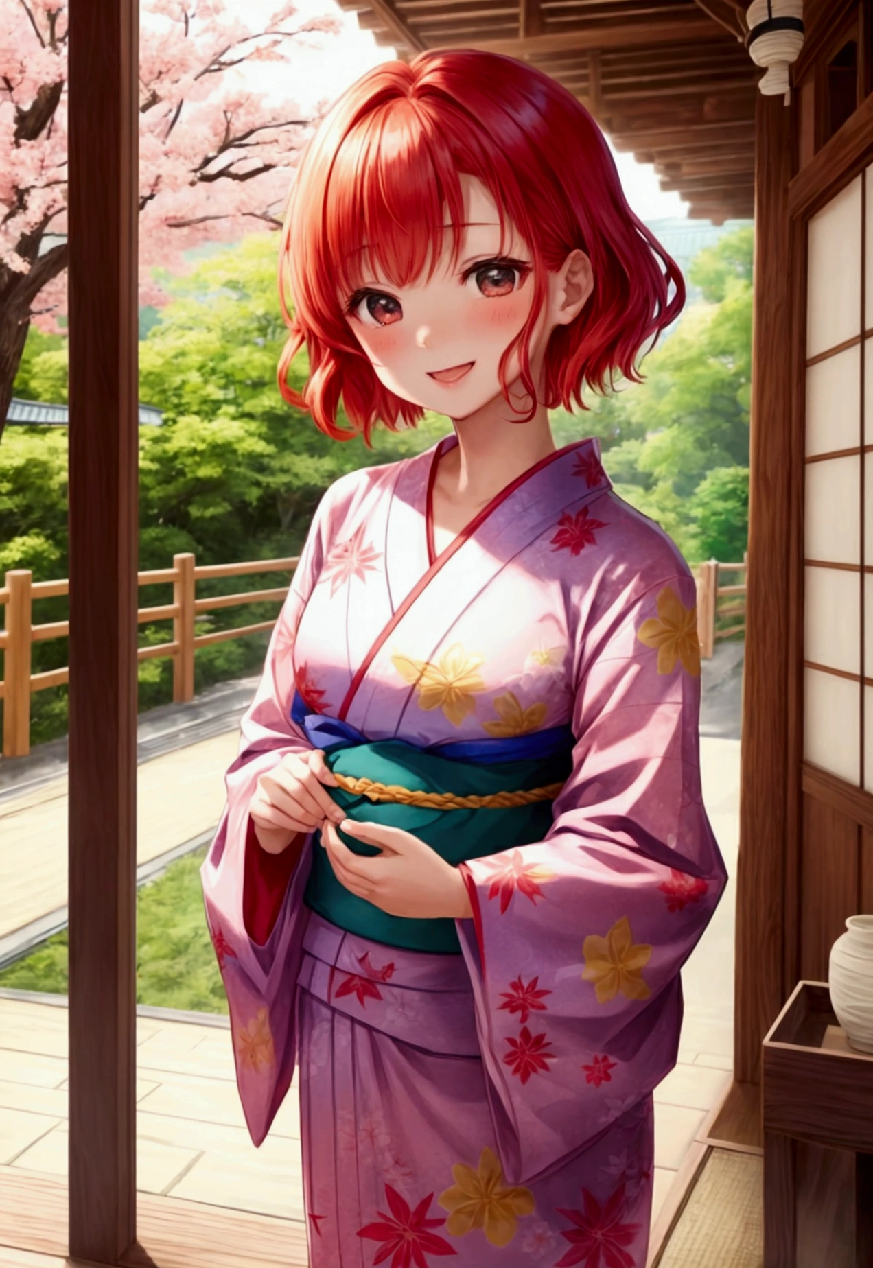 cute、Redhead、short hair、Japanese、Staring at this、Fleeting、masterpiece、Vivid、yukata、Laughter、kind、turn around,summer
