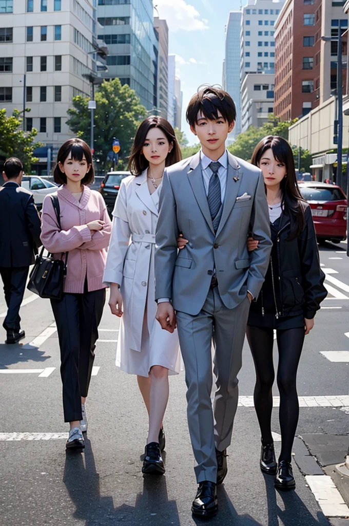 The shirt is also black、Wearing a black man's three-piece suit、Japan woman in black leather gloves