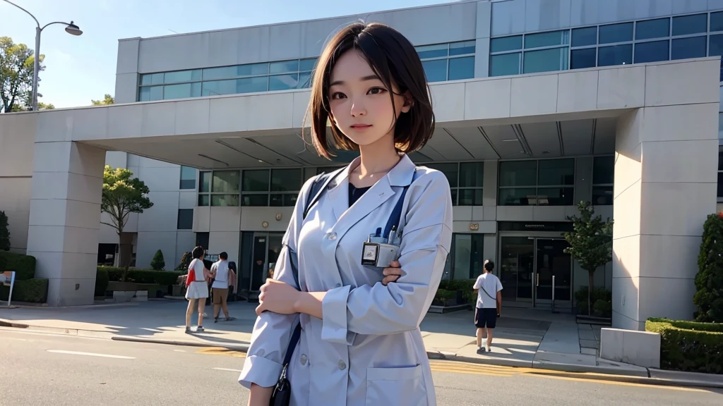 In front of the hospital