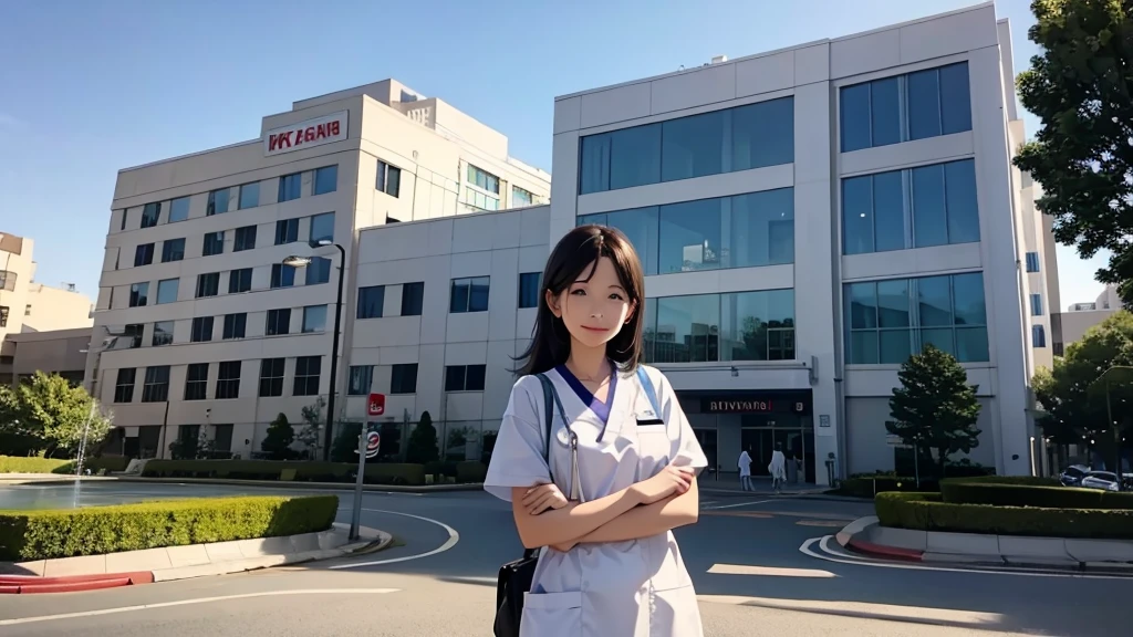 In front of the hospital