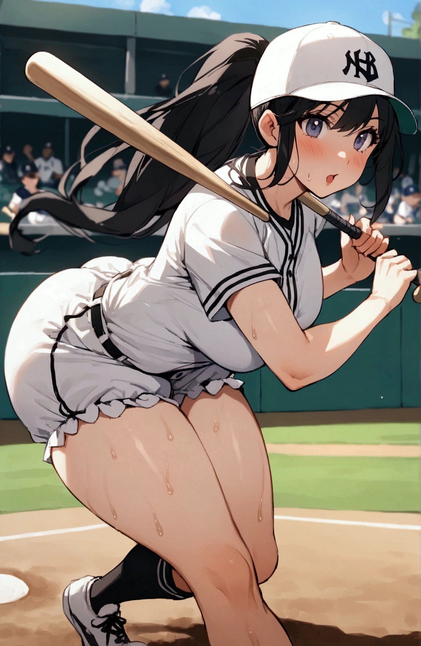 One Woman、beautiful girl、high school girl、tennisコート、Sun visor、tennisウェア、mini skirt、ponytail、Long Hair、tennis、The stands are full、tennisラケットを持つ、Highest quality, Thick thighs、big 、big Ass、Black Hair、Sweaty body、Fullback panties、tennisボールを打ち返す、tennisラケットを振る、tennisボール