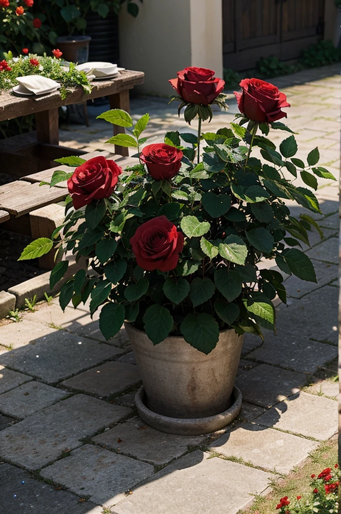 red flower plants, blooming perfectly, sparkling roses,