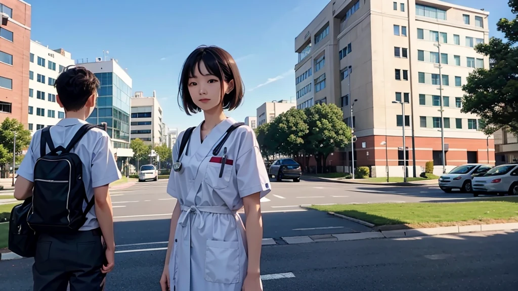 In front of the hospital