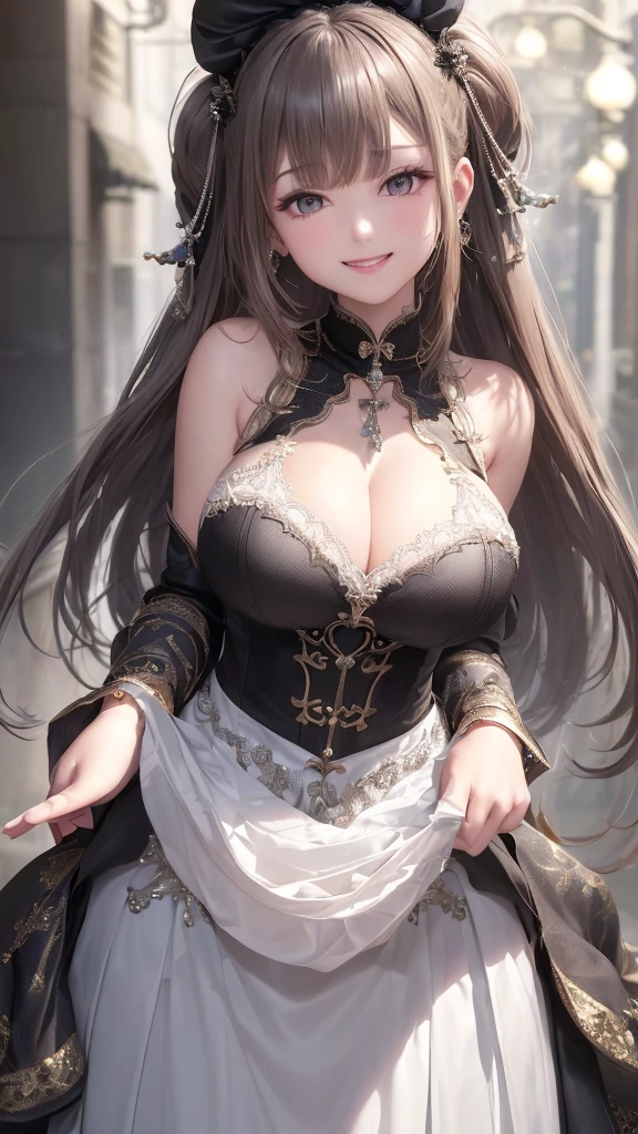 (Highly detailed CG Unity 8K wallpapers、​masterpiece、top-quality、The ultra-detailed)、(extremely delicate and beautiful)、(dynamic ungle、portlate)、adult lady、(Brown hair)、(Away from the shoulders)、Beautiful face、white-skinned、depth of fields、radiant lips、vivd colour。embarrassed from、short-cut、straight haired、cardigan、(laught)、(eyes gentle)、Happiness、(grey  eyes)、Dazzling smile、(Oversize)、Crumpled smile、Hands in the mouth、Bright background、Big Breasts