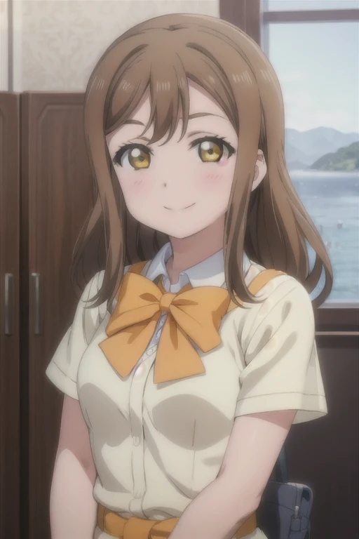 (((pixel-perfect, detail-perfect))), solo, 1girl, hanamaru kunikida, uranohoshi , bowtie, looking at viewer, smile、スカートまくりあげ