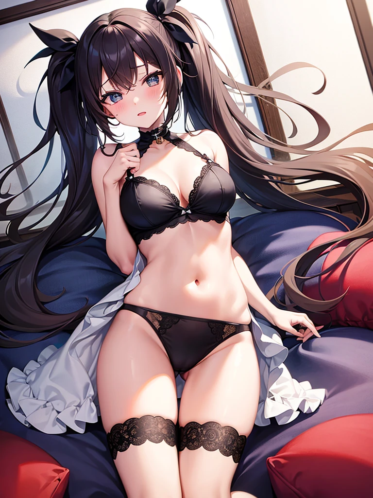 One girl, High resolution, Blushing, Character Design,underwear,Twin tails,Low - Angle