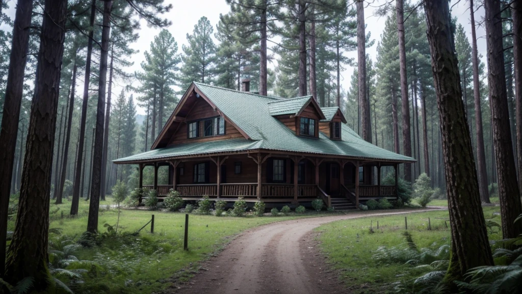 FOREST WITH A HOUSE IN THE MIDDLE WITH A CLIMATE OF TERROR