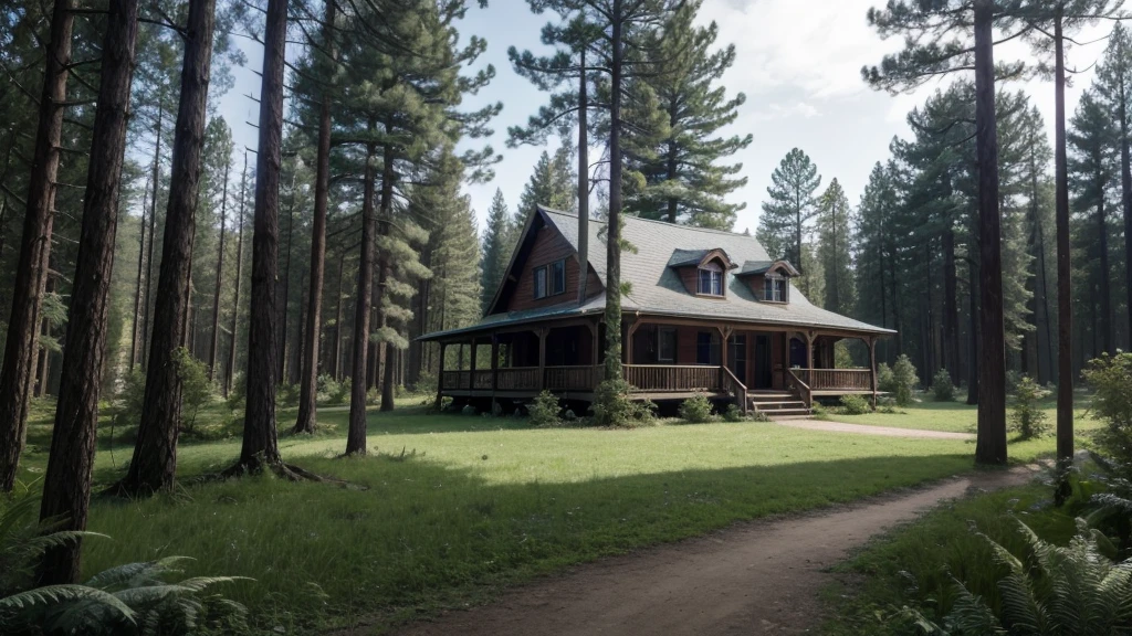 FOREST WITH A HOUSE IN THE MIDDLE WITH A CLIMATE OF TERROR