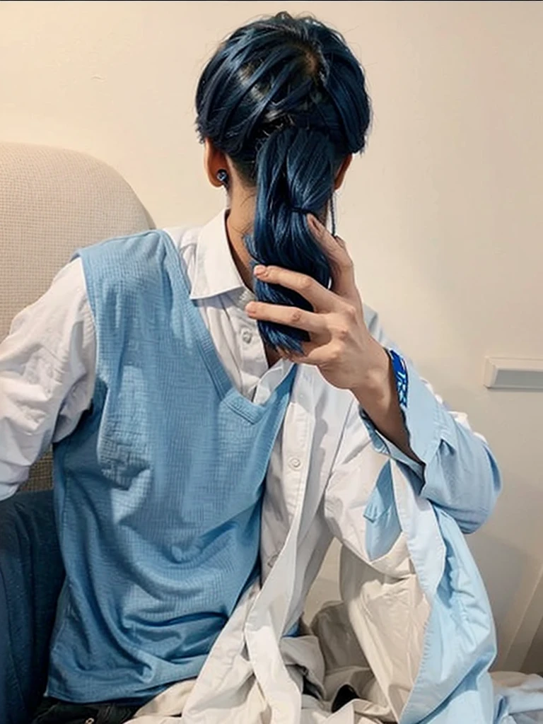 Change shirt color to blue I only saw half of him, a cute guy.
