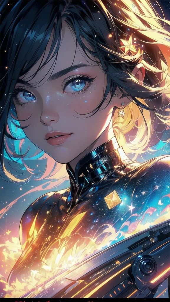 (((masterpiece, highest quality))),(((solo:1.2))),(((1girl:1.2))),(((32k wallpaper))),(very detailed, vintage science fiction),((((((cinematic movie poster)))))),(((((portfolio))))),(((((((Close-up))))))),,((((various angle)))),(((((ultimate highlight))))),((((complete. detailed face)))),(((((Extremely talented))))),(((most complicated machine))),(((text))),(((typography))),(((((best complicated machine))))),(((((genius mechanic))))),(((((gorgeous light leak))))),(((detailed amazing sparkling eyes))),(((hexagon))),(((Overly complicated background:beautiful sky))),(((shooting star)))
