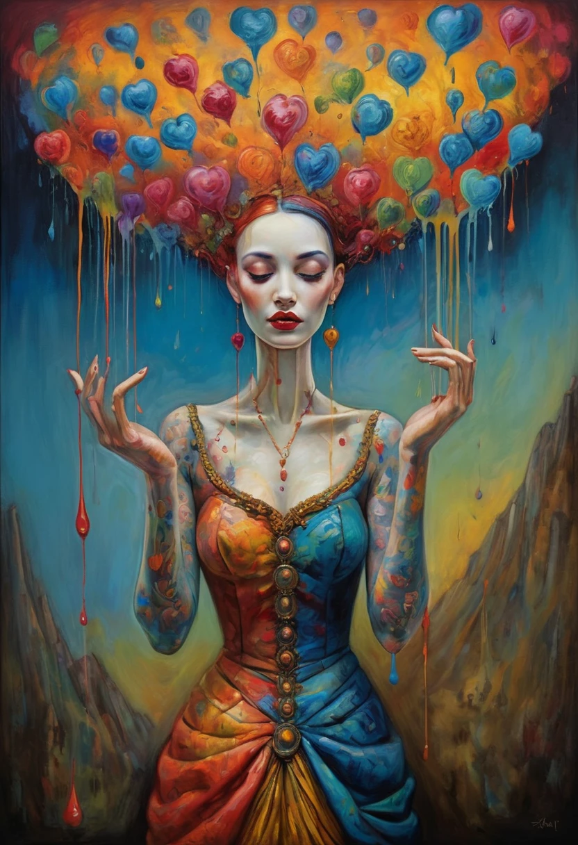 (Artistic Masterpiece of Romantic Life) ( (Themed Art of Life) ( (Conceptual Art) (NFT Exclusive) (Fauvism Work) ()”) Where visual poetry transcends traditional boundaries and embraces the dynamic interplay between creativity and technology Takes),dripping paint,darkart,style, in the style of esao andrews
