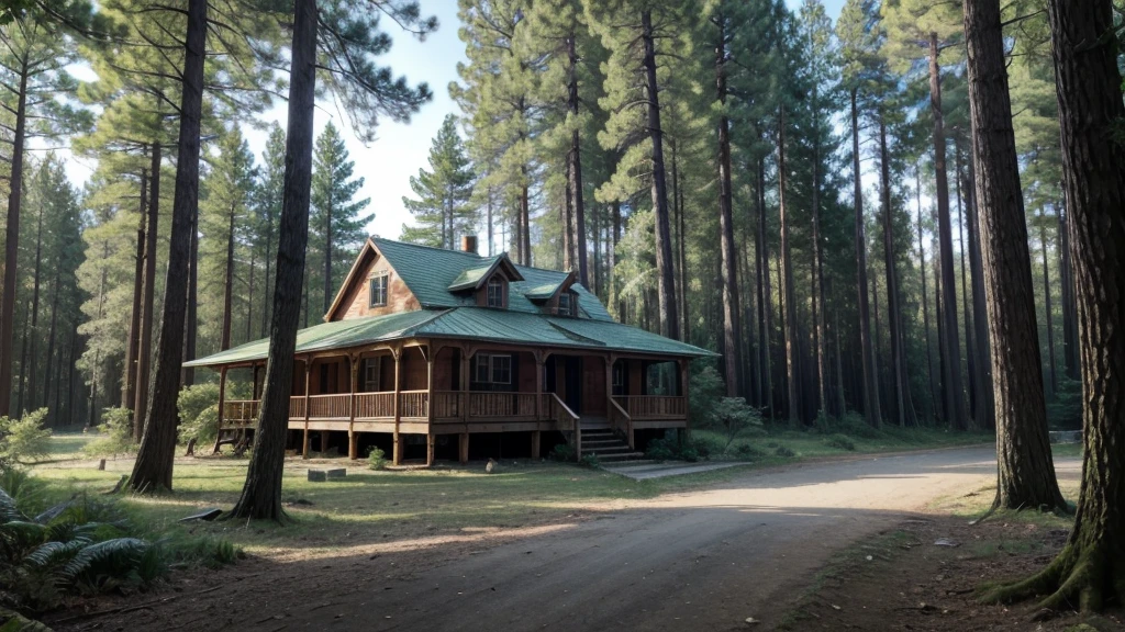 FOREST WITH A HOUSE IN THE MIDDLE WITH A CLIMATE OF TERROR. DO NOT PUT TREES.