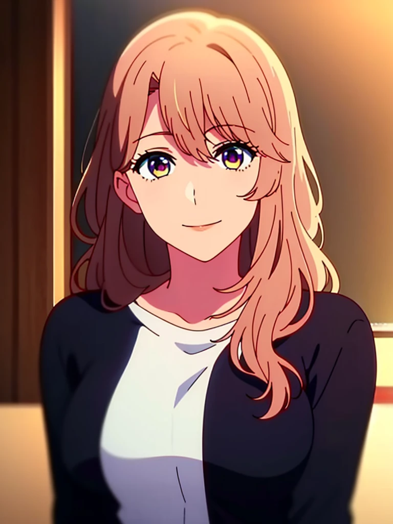 masterpiece、hightquality、1girl in、solo、A smile、a closeup、anime styled、2d、Knitted clothing