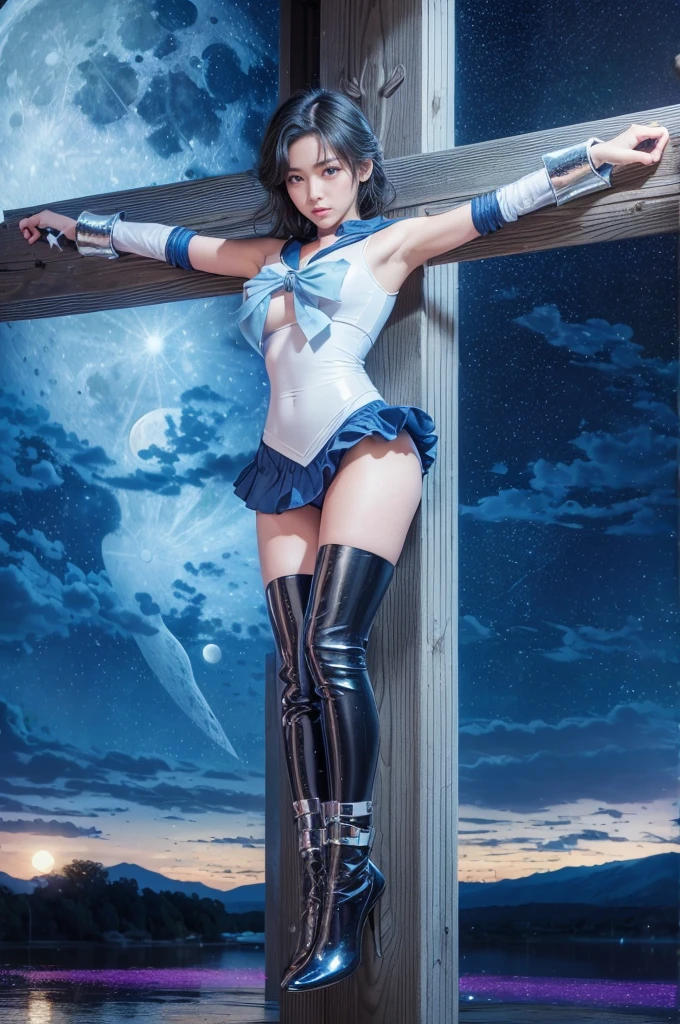 masterpiece, Highest quality, Ultra-high resolution, (Realistic), RAW Photos, Octane Rendering, Soft Focus, Highest quality, Very detailed, Very accurate, ((Simple Background:1.3, full moon, Dark starry sky)), Spotlight
