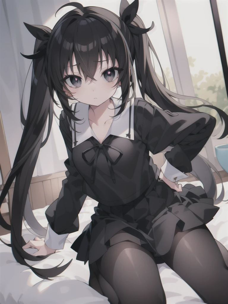 sorakasugano, sora kasugano, ahoge, (black eyes:1.5), hair between eyes, hair ribbon, long hair, twintails, black ribbon, white hair, (flat chest:1.2),
BREAK porn, Show your breasts, Lace bra, loafers, long sleeves, miniskirt, pantyhose, pleated skirt, sailor collar, , serafuku, , white sailor collar, white serafuku,
BREAK looking at viewer,
BREAK indoors, bed room,
BREAK (masterpiece:1.2), best quality, high resolution, unity 8k wallpaper, (illustration:0.8), (beautiful detailed eyes:1.6), extremely detailed face, perfect lighting, extremely detailed CG, (perfect hands, perfect anatomy),