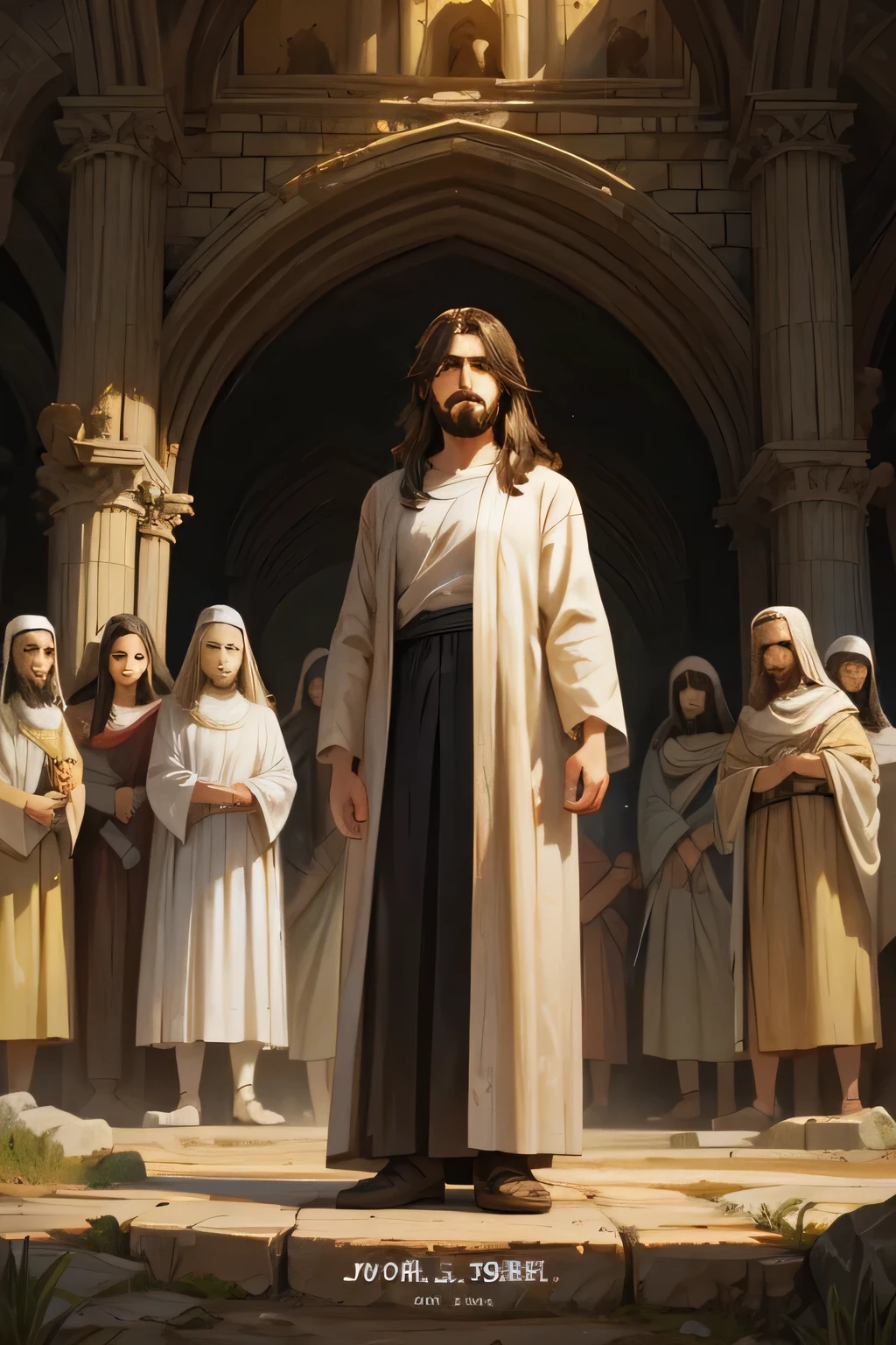 Description: An illustration of Jesus standing, surrounded by his disciples, in a natural setting typical of the biblical era.
On-Screen Text: "John 11:35 - Jesus wept."