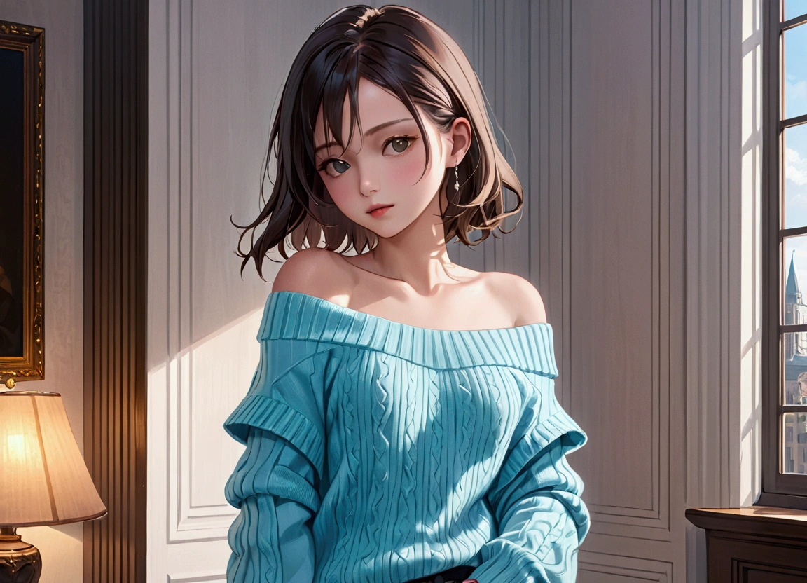 Arab asian woman in sweater and panties posing for photo, Short hair, Soft Portrait Shot 8k, 8K Portrait Rendering, sakimichan hdri, Photorealistic anime girl rendering, Trending on cgstation, Realistic Anime 3D Style, [ 4K Photorealism ]!!, 8k Sensual Lighting, Beautiful Asian Girl