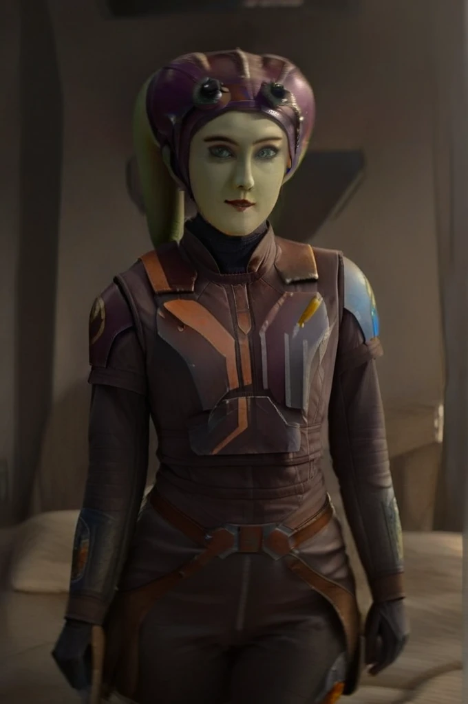 cinematic film still star wars hera syndulla sigh at tequila wolf score_9, score_8_up, score_7_up, score_6_up, score_5_up, score_4_up, ((( hera syndulla ))) wearing wearing armor , blue eyes, tentacle hair, ((( hera syndulla ))) , green skin, colored skin, facial mark, medium breasts, ((black with red trim flame dress skirt)), no pants, bare shoulders, guantlets, hip armor, skirt, pants, brown boots, solo, seductively lying on bed in her lingerie, nude ,seductive smile, looking at viewer, indoors
