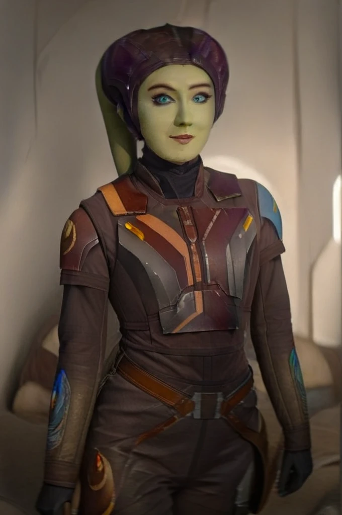 cinematic film still star wars hera syndulla sigh at tequila wolf score_9, score_8_up, score_7_up, score_6_up, score_5_up, score_4_up, ((( hera syndulla ))) wearing wearing armor , blue eyes, tentacle hair, ((( hera syndulla ))) , green skin, colored skin, facial mark, medium breasts, ((black with red trim flame dress skirt)), no pants, bare shoulders, guantlets, hip armor, skirt, pants, brown boots, solo, seductively lying on bed in her lingerie, nude ,seductive smile, looking at viewer, indoors
