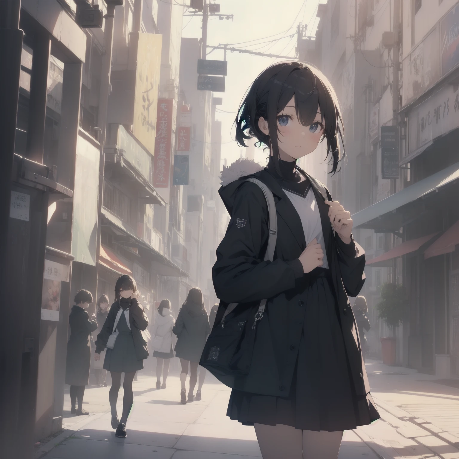 ultra-absurdres-Top quality by artist God, ultra-detailed, high resolution, anime moe artstyle, best anime 8k konachan wallpaper, pixiv contest winner, pool:2810, perfect anatomy,break, 1girl, (Please draw a girl walking sleepily to school alone. )break,(Solo,little female, 13-year-old:1.3),Full limbs, complete fingers,a junior high school student, (very short hair), short cut, flat chest, , small butt, small black eyes, beautiful detailed eyes, well-proportioned iris and pupils, expressive eyes, highres detailed hair, soft expression, salor school_uniform, sailor collar, serahuku, bow, pleated skirt,(Detailed Lighting), (Detailed background), in the School commute route. break,super detailed skin, Best cinematic lighting powered by famous artist, 8k,beauty illustration,photoshop_(medium),very aesthetic,break,((artist:yuuhagi_(amaretto-no-natsu) )), artist:clamp ,artist:carnelian ,artist:kantoku ,
