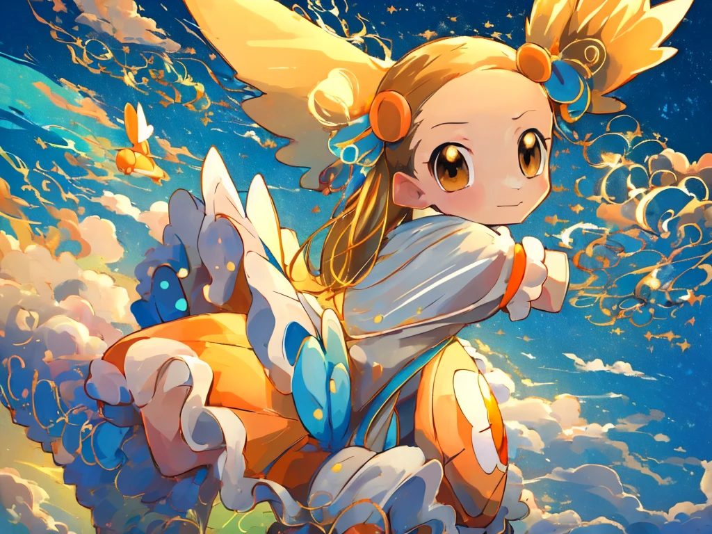 (masterpiece, Highest quality:1.2), Very detailed,Bright colors, 4K, by 2 person, jasmine \(Pokemon\), Princess Dress, White jacket, Round orange ribbon, Brown eyes, Pokemon, Squirtle_Pokemon, jasmineとSquirtleを一人ずつ