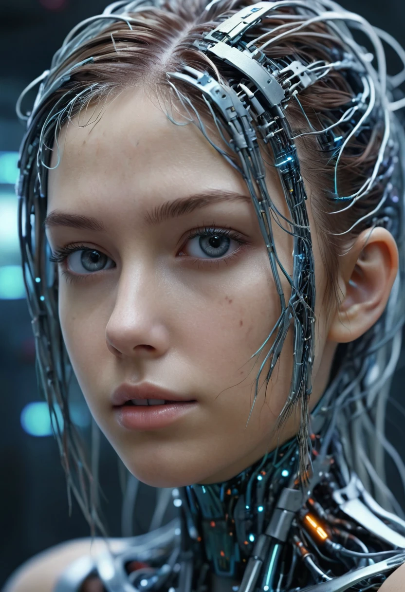 A beautiful futuristic cybernetic girl with hair with strands of neural networks, Futurism, UHD, super detail, best quality, 8k  