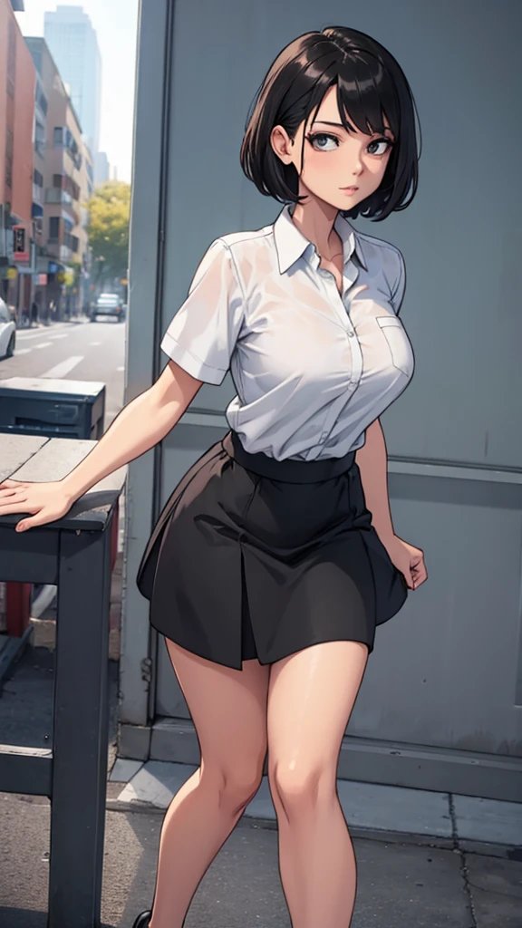 BREAK (masterpiece:1.2), best quality, high resolution, unity 8k wallpaper, (illustration:0.8), (beautiful detailed eyes:1.6), extremely detailed face, perfect lighting, extremely detailed CG, (perfect hands, perfect anatomy),city,street,night,wet road, city lights,teacher,long haired,black hair,ponytail,glasses,hair between eyes, big eyes, blue eyes,white blouse,cleavege,neckline,unbutton blouse,medium breasts,lace bra,,skirt,brown skirt,long skirt,pencil skirt,fishnet stockings,horny face,open mouth,black choker,upskirt,panties,showing panties,long legs,from below,from behind,showing ass,bend down.