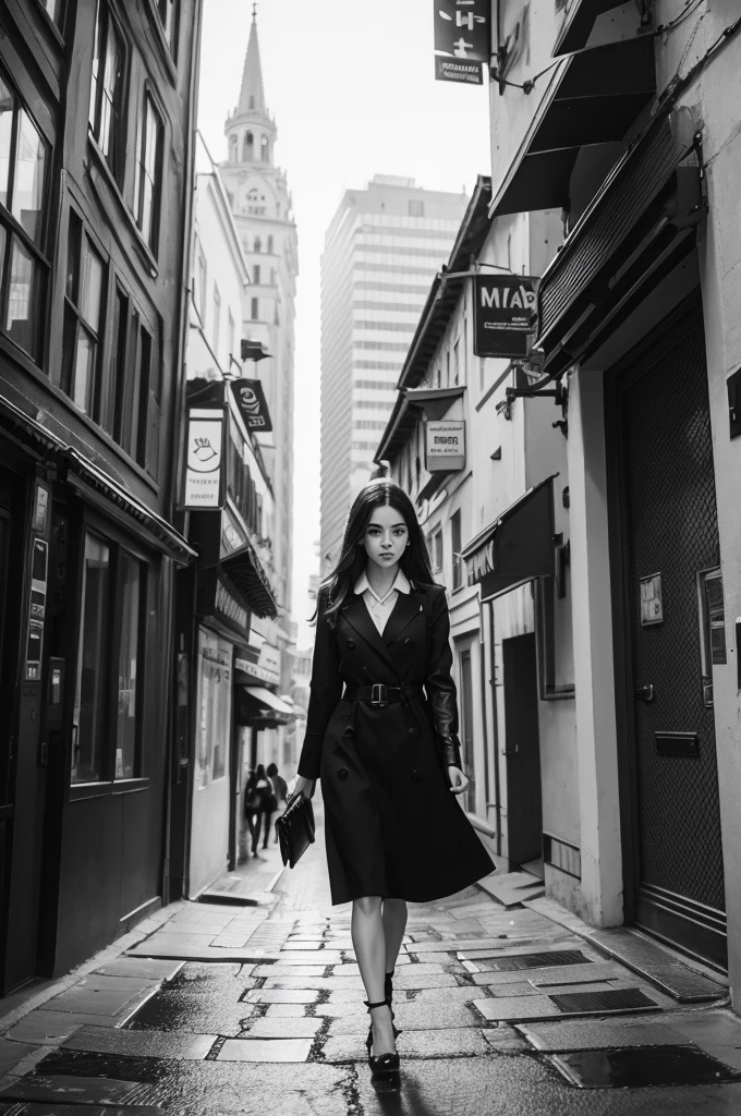 One in a black and white city, When she steps into the city everything becomes colorful