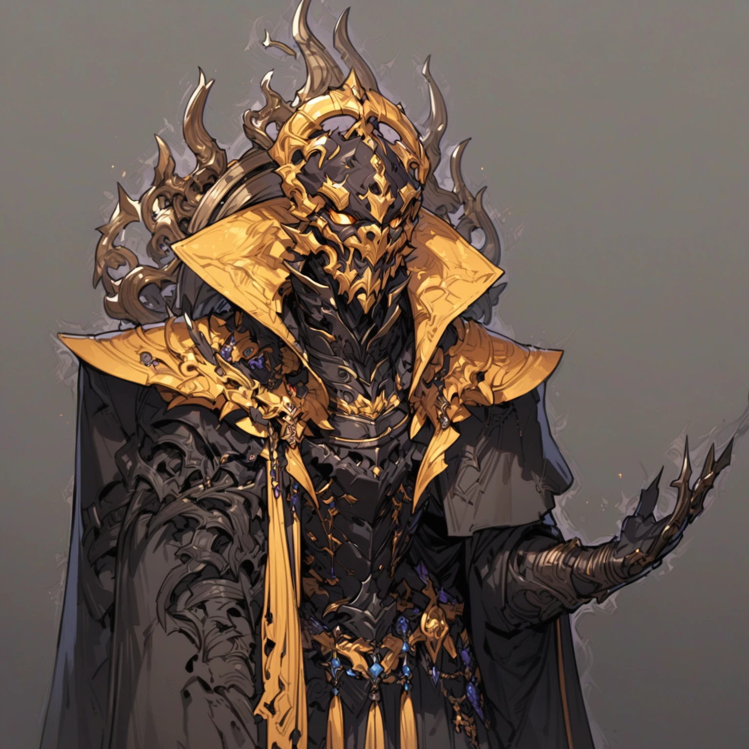 masterpiece, best quality, Fantasy aesthetics, Highly detailed, shadowverse style, masked sorcerer, boss, villain