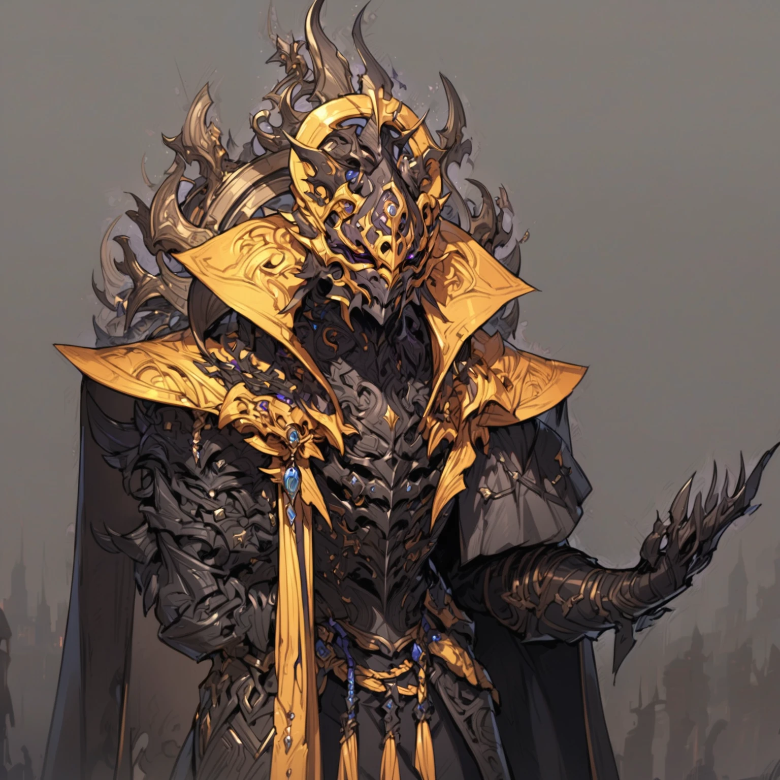 masterpiece, best quality, Fantasy aesthetics, Highly detailed, shadowverse style, masked sorcerer, boss, villain