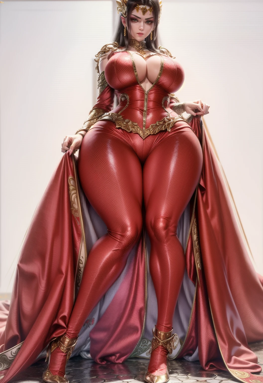 ultra - detailed, A high resolution, 4K，Beautiful spider queen,with whole body visible, Full body photo, photore, Masterpieces, Top quality, scarlet background ,(((huge boob)))，(((gigantic hip)))，(((Big breasts Thin waist)))，(((high-heels，High soled shoes )))，frontage，(((Tattoos replace all clothes)))，(((Tall figure)))，(((long leges)))，(((the golden ratio)))，(((Perfect body proportions)))，The background is clear