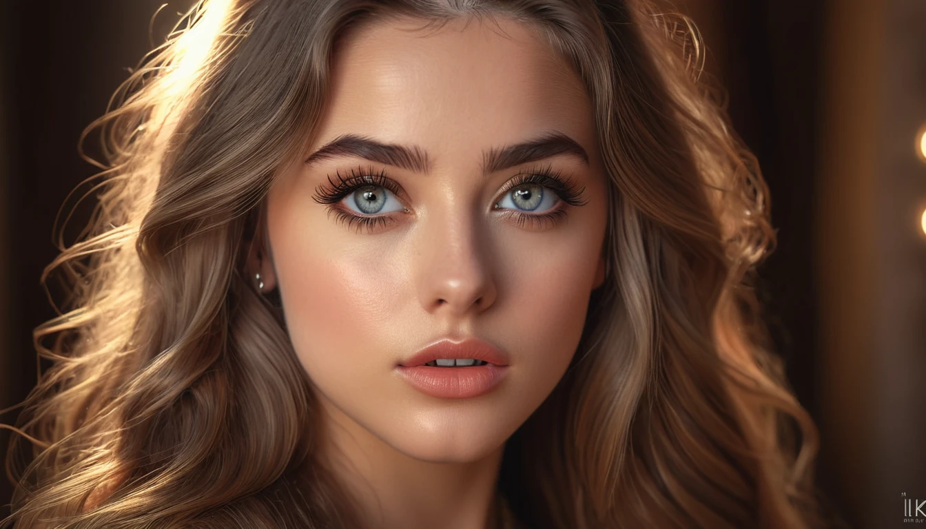 A beautiful young woman with long flowing hair, piercing eyes, and an alluring expression, sedducing the viewer, 1girl, intricate facial details, extremely detailed eyes and face, long eyelashes, luscious lips, photorealistic, cinematic lighting, highly detailed, 8k, hyperrealistic, dramatic lighting, warm color palette, sensual, elegant, portrait, glamour, cinematic composition