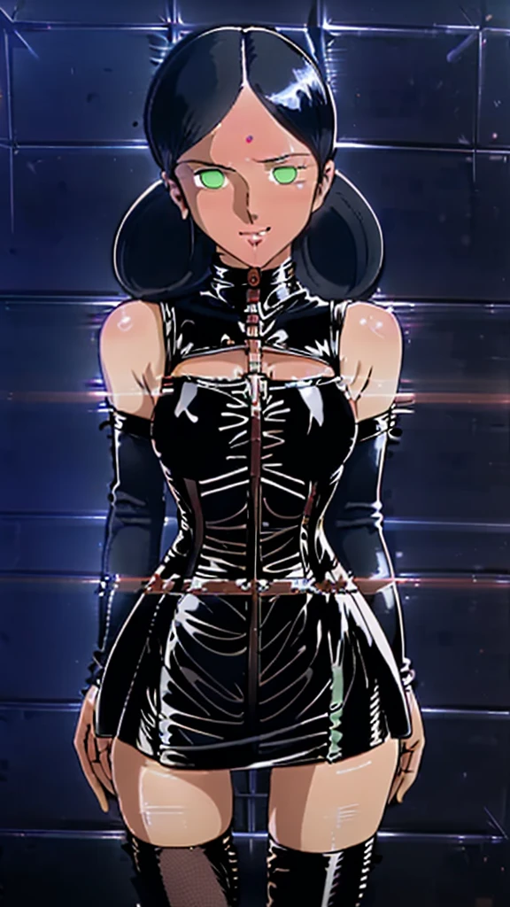 Bondage、Queen、spouse、One Girl、alone、(((Long gloves covered in black latex all the way to the fingertips:1.4 )))、(((black latex corset dress:1.4)))、(((Beautiful lace corset dress.)))、(((corset dress with shoulder straps)))、(((black latex tight miniskirt:1.4)))、(((Black thigh-high boots)))、Stiletto heels、(((Black latex panties)))、(((black latex bra)))、(((Black leather collar)))、(((Sexy pose)))、Wide-open legs、(((erotic)))、(((Cowboy Shot)))、masterpiece、Highest quality、alone、Lala Sun、One Girl
、Hair tied up on both sides、Black Hair、Forehead mark、Green Eyes、Brown Skin、Wicked Smile、blush:1.2