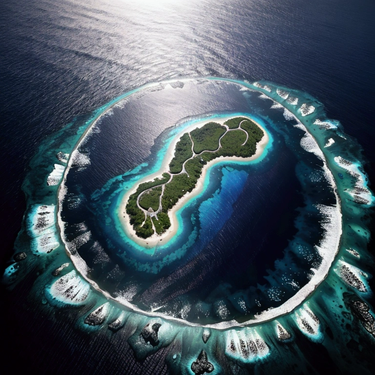 rainbowcolored multiglowing island, deep blue ocean, from above, cinematic angle, realistic, hyper-realistic, photorealistic, (best quality,4k,8k,highres,masterpiece:1.2),ultra-detailed,(realistic,photorealistic,photo-realistic:1.37),vivid colors,dramatic lighting,