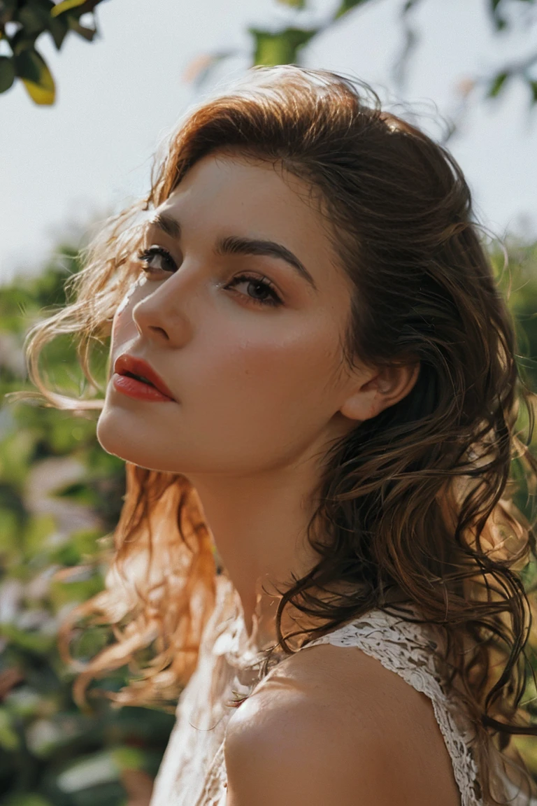 Stunning brunette woman with freckles, Portra 400 film photo, analog inspiration