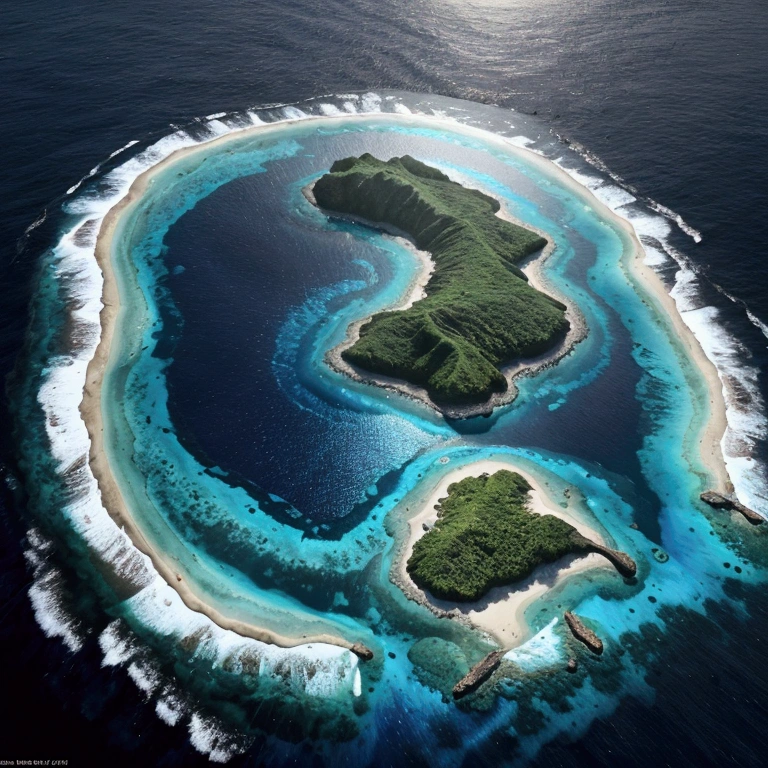 rainbowcolored multiglowing island, deep blue ocean, from above, cinematic angle, realistic, hyper-realistic, photorealistic, (best quality,4k,8k,highres,masterpiece:1.2),ultra-detailed,(realistic,photorealistic,photo-realistic:1.37),vivid colors,dramatic lighting,