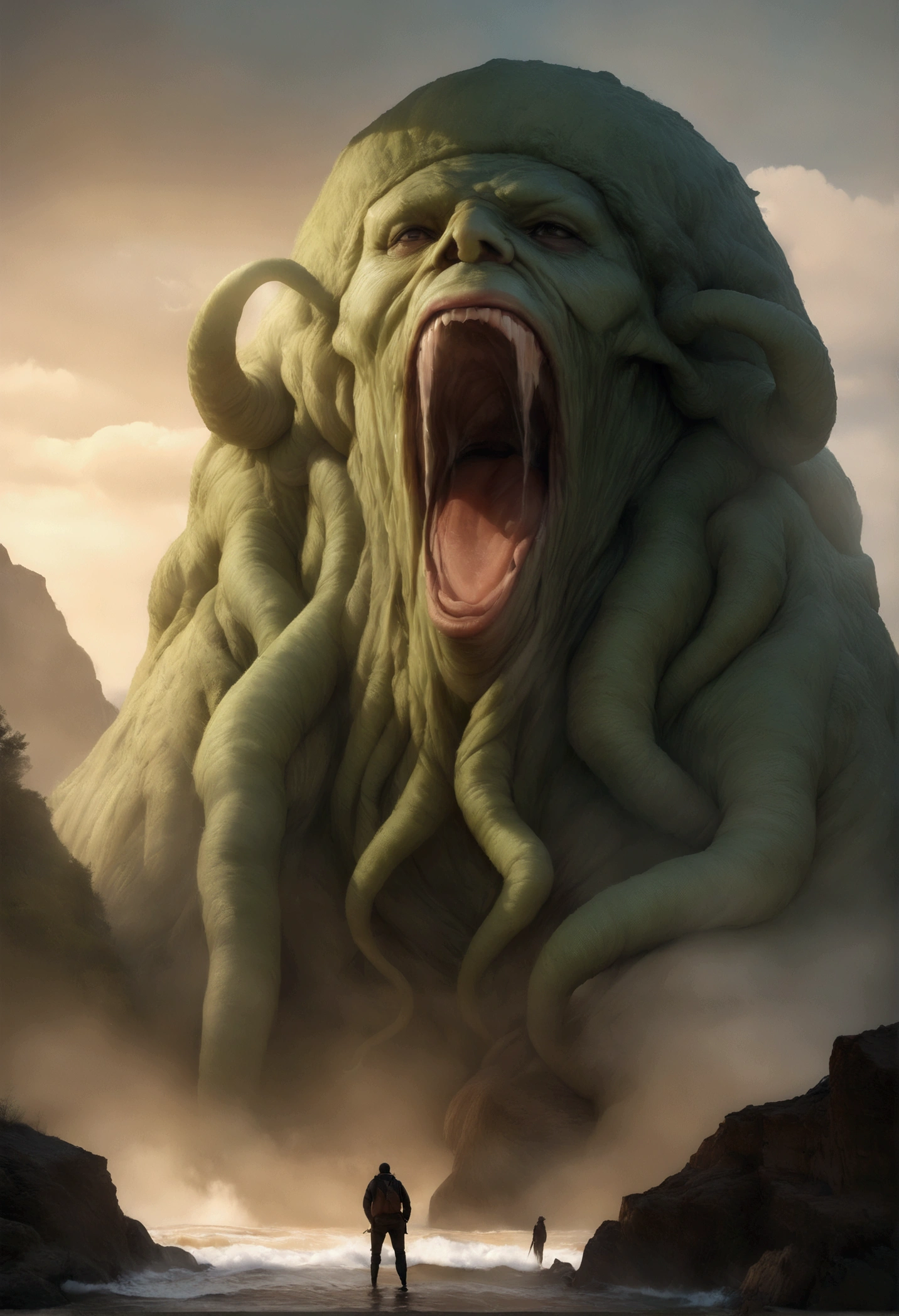 Giant monstrous slime with multiple human faces


