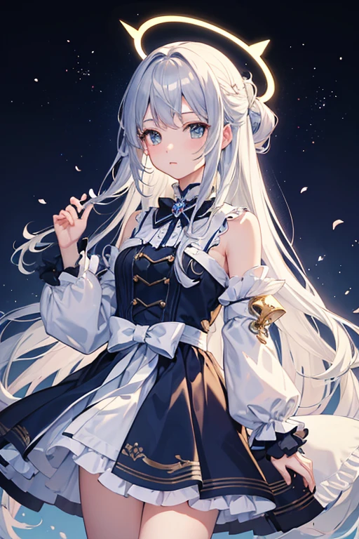 masterpiece, Highest quality, High resolution,Follow the on-screen instructions、Anime Style、Follow the prompts、One Girl、Long silver hair、Halo、Floating in the air、Use magic、